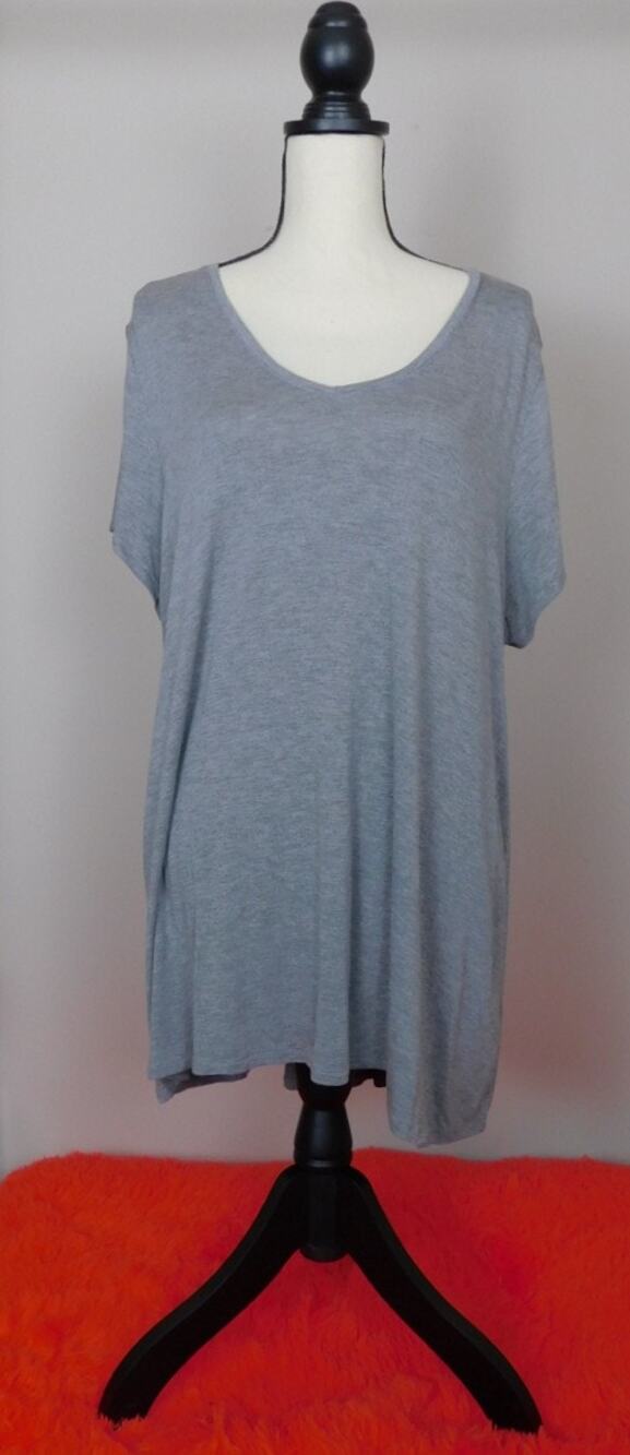 HUE Gray Short Sleeve V-Neck Soft Stretch Legging Tunic Tee T-Shirt XXL